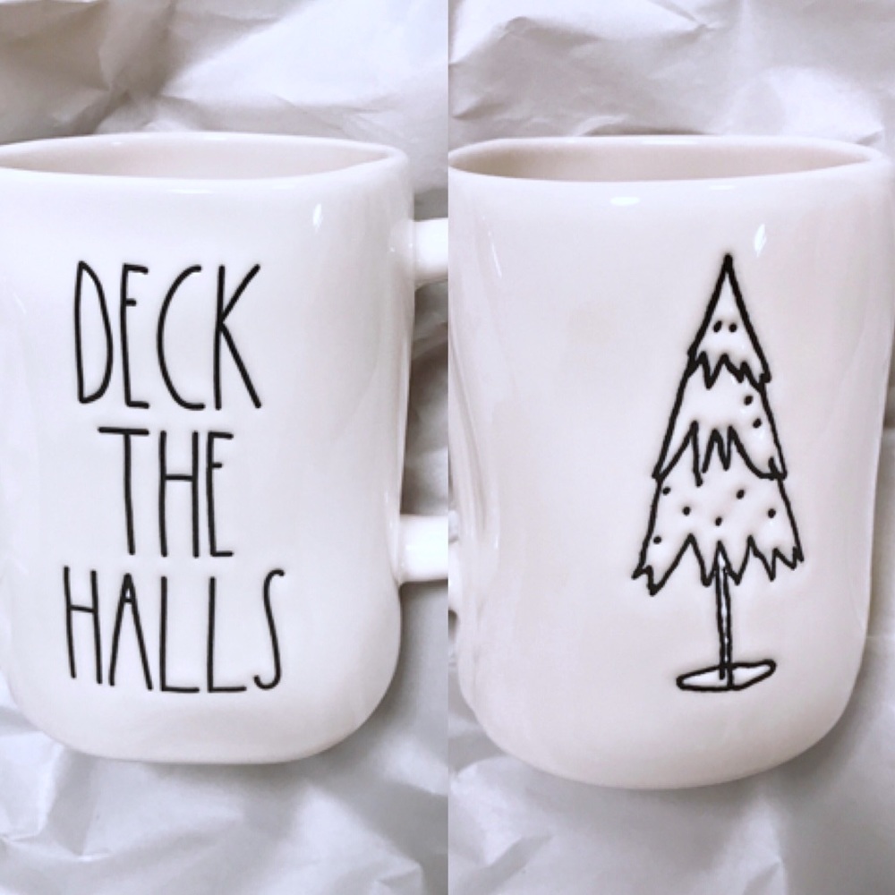 Rae Dunn Deck The Halls double sided Christmas mug
